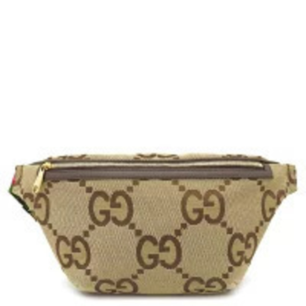 Gucci Jumbo GG Belt Bag Leather Canvas Beige Brown Waist